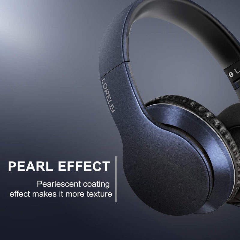 LORELEI X6 Over-Ear Headphones with Microphone, Lightweight Foldable & Portable Stereo Bass Headphones with 1.45M No-Tangle, Wired Headphones for Smartphone Tablet MP3 / 4 (Dark Blue) - Image 2